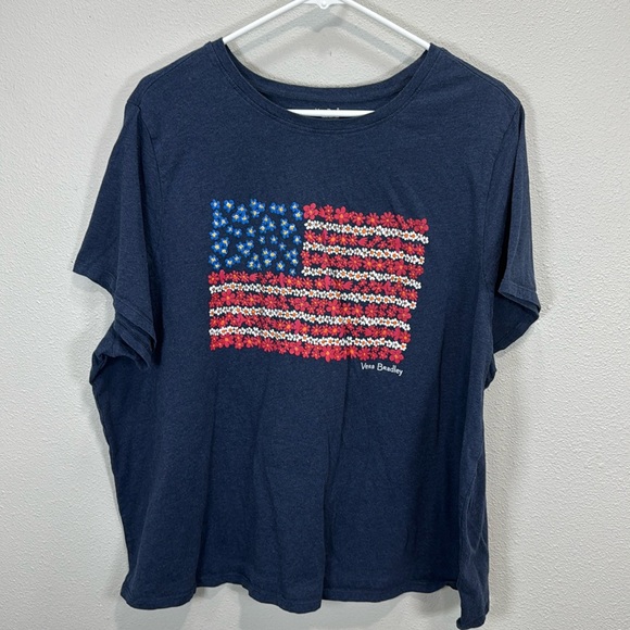 Vera Bradley Tops - Vera Bradley graphic t shirt floral US flag patriotic red white blue